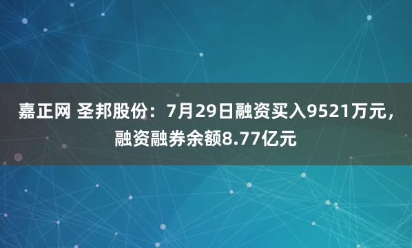 嘉正网 圣邦股份：7月29日融资买入9521万元，融资融券余额8.77亿元